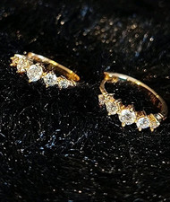 Solid 18K yellow gold hoop earrings  with lab created diamonds