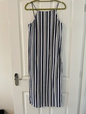 Topshop A Blue White Striped Sleeveless Straight Midi Dress Size 12 Side Splits