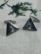 VINTAGE triangular SIAM niello silver cufflinks with godesses Thai