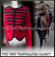 RARE Kate Moss TOPSHOP Red Navy Breton Stripe Cotton Cardigan Knit Sailor UK 12
