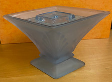 Bagley 1930s Art Deco Blue Frosted Glass  Vase with Frog Insert