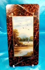 Oil Painting On Slate Landscape Scene With Body Of Water Unsigned 8.5In X 4.5in