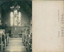 Interior Altar Pulpit & Stained glass windows Unidentified Church Real Photo 