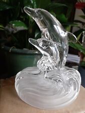 Beautiful Italian Royal Crystal Rock Vintage Lead Dolphin mother with Baby Pup b