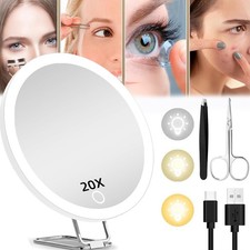 20X Magnifying Makeup Mirror w/ LED Light 3 Color Vanity Mirror for Bedroom