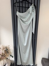 Pretty Lavish £88 Sage Green Amelia One Shoulder Tie Maxi Bridesmaid Dress - 10