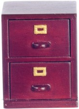 Dolls House 2 Drawer File Storage Cabinet Mahogany Miniature Study Furniture