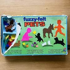 Vintage 1970's Fuzzy-felts PETS, boxed (distressed). 111 pieces. 3-8 years.
