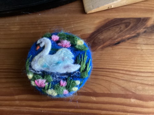 Needle felt brooch spring swan - needle,