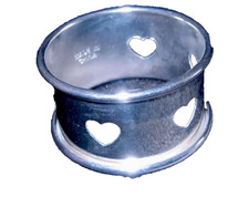 LANSON CHAMPAGNE  HEART  NAPKIN  RING SILVER TONE  METAL X 4  USED  