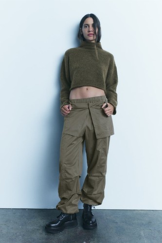 Zara khaki green high neck - khaki,