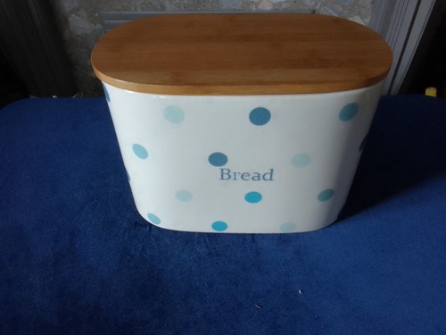 Ceramic bread bin with blue - bin,