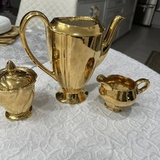 VTG Royal Winton Golden Age Lustre Tea Set Teapot, Sugar, Creamer 1960s Petunia