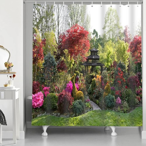 Shower curtain garden view - curtain, 3d