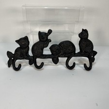 Vintage Cast Iron 4 Cat Tail Key Rack Hook Towel Coat Hanger Kittens Decor 32x10