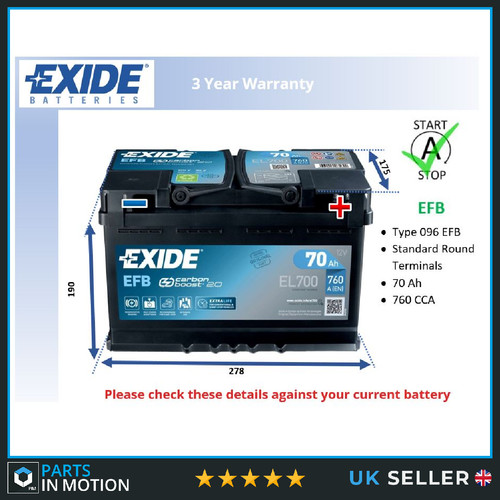 Efb car battery fits vauxhall - car,