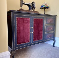 SOLD!Sideboard Storage Cabinet. Red/Black. Queen Anne Legs. Velvet Fronts. SOLD!