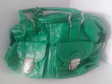 Jane Norman Pushlock Faux Leather Bag Fuscia  Green. Used Excellent Condition 