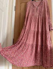 Fat Face Dusky Pink Ditsy Floral Print Midi Length Smock Dress, Size 12-14