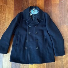 Schott Pea Coat 740N Wool Jacket Dark Navy Size 42 Vintage Outerwear