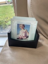  GLASS PHOTO FRAME COASTERS X 4 IN WOODEN HOLDER