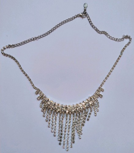 Silver rhinestone fringe bib - rhinestone,