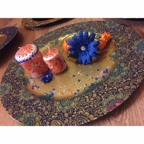 Mehndi plates and candles - mehndi,