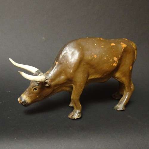 Antique paper mache bull - antique,