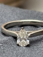 9ct White Gold 0.4ct Pear Shaped Diamond Solitaire with GIA Certification Ring