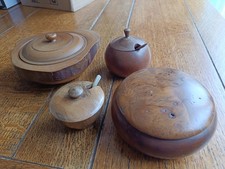 Wooden Treen Collection.  Mother Of Pearl And Silver Mustard Spoon.