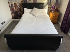 Leather Double Bed with Two Large Under-bed Storage Drawers on Wheels