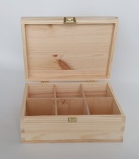 Wooden Box Tea Bag Chest 6 Compartments Removable Dividers Storage Chest