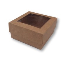 1 BROWN 3 x 3 INCH BOX WITH WINDOW LID, GIFTS, CAKES, BROWNIES, 8CM / 80MM
