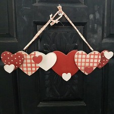 Wooden Coat Rack Hanger With Hooks Wall Mounted Red & White Heart Shaped (RBBL)