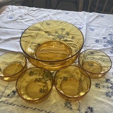 Vintage amber glass bowl set - bowl,