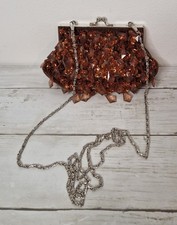 BIJOUX TERNER Ladies amber jewelled evening bag , clutch, shoulder, copper (B36)