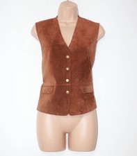Women’s Vintage MISS JOY Brown Front 100% Suede Leather Waistcoat Vest UK14 UK16