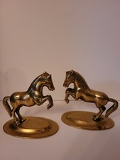 VINTAGE SOLID BRASS HORSE FIGURES ORNAMENTS  10cm Tall ( X 2 )