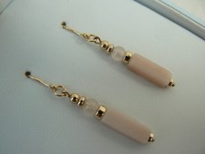 Deco style 9ct Gold earrings with pink Peruvian opal stones and Rose Quartz