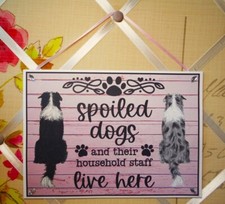 Border Collie Dogs Sign "Spoiled Dogs Live Here" Wall Hang Plaque Decor Handmade