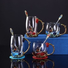 Glass Enamel Flower Tea Cup