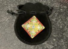 Multicoloured Glass Diamond Shape Retro Tile Style Brooch Floral 3cm, Vibrant