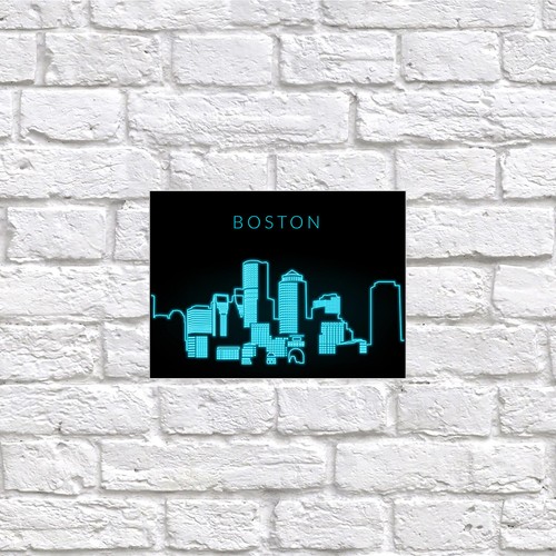 Boston neon print retro tin - print,,