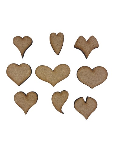 30x assorted hearts 3cm wood - 30x,