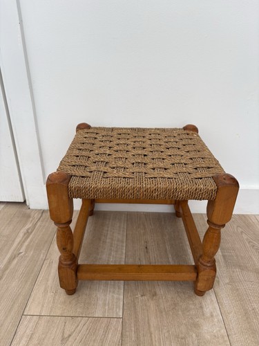 Vintage wooden stool woven - stool,