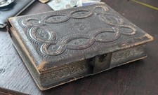 Antique Victorian Musical Leather Photo Album w/ Family Portraits c1880s Fab!!