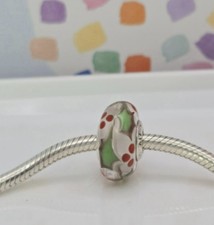 Pandora Christmas Holly Murano Glass Charm Bead Sterling Silver S925