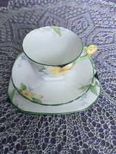 Art Deco Floral Delphine China Tea Trio Teacup Saucer & Plate England