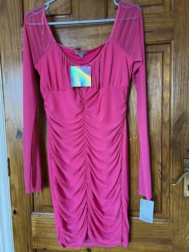 Bright pink mesh sleeve - mesh, ruched