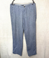 Marks & Spencer Linen Trousers W36" L29" Men Blue Light Drawstring Flax M&S VGC